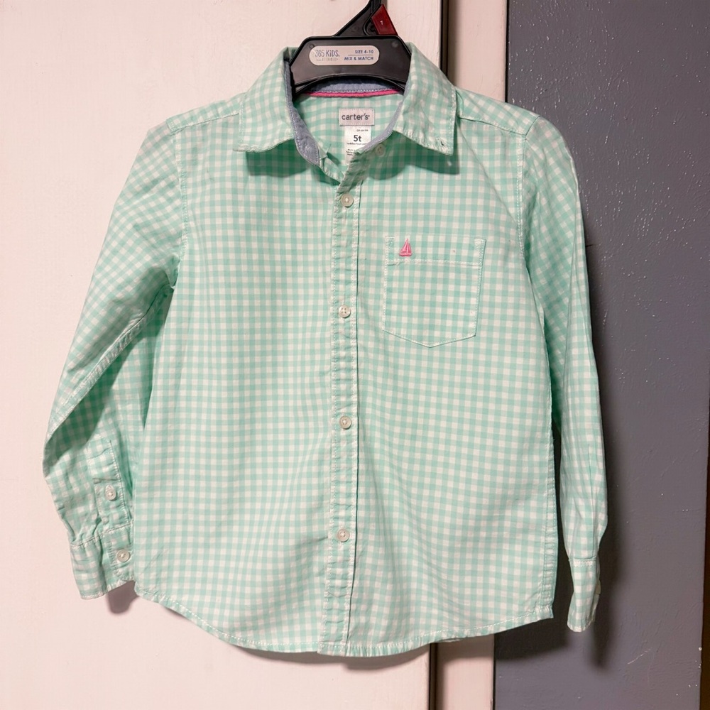 Carter's Mint Green Gingham Button-Down Shirt - Kids